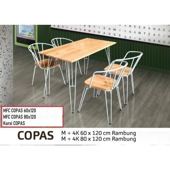 Meja Makan Kaki Besi + 4 Kursi Copas
