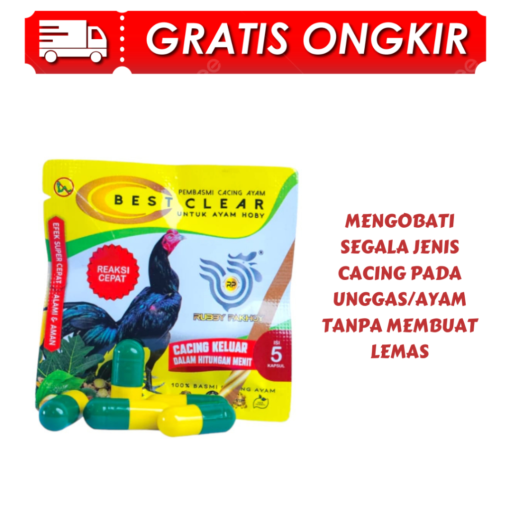 OBAT CACING AYAM BEST CLEAR RP PALING AMPUH ISI 5 KAPSUL