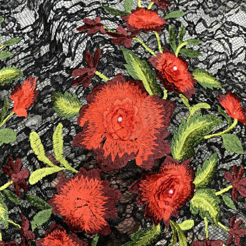 Kain Brokat Bunga Timbul Bordir Mutiara Premium Mewah