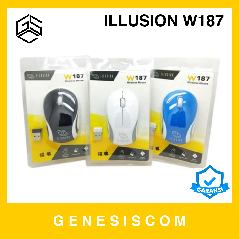 Mouse Wireless ILLUSION/ILLUPRO W187 - Mini Portable Optical 2.4G USB Nano Receiver Dongle Murah Bag
