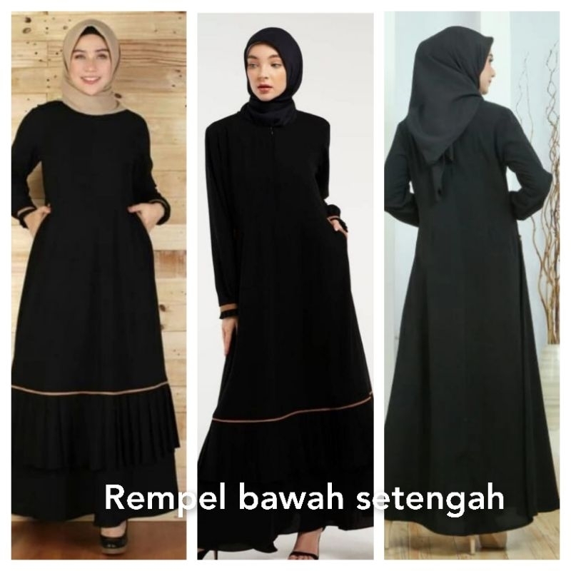 Gamis motif rempel ORI by Hagia Sofia syar'i Maxi dress wanita muslim Bahan jetblack premium mix kul