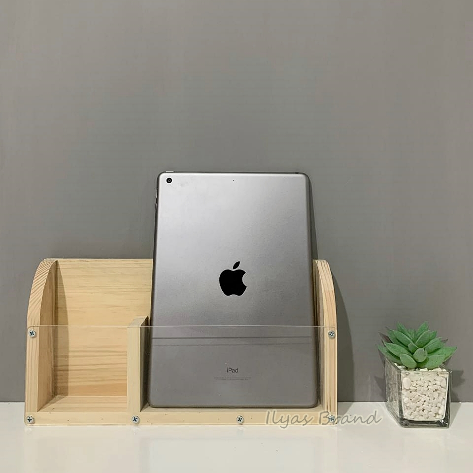 Rak Remot Kayu AKRILIK Gantung Aesthetic / Rak Hp Tablet Estetik Tempel Dinding 2 Slot 2in1