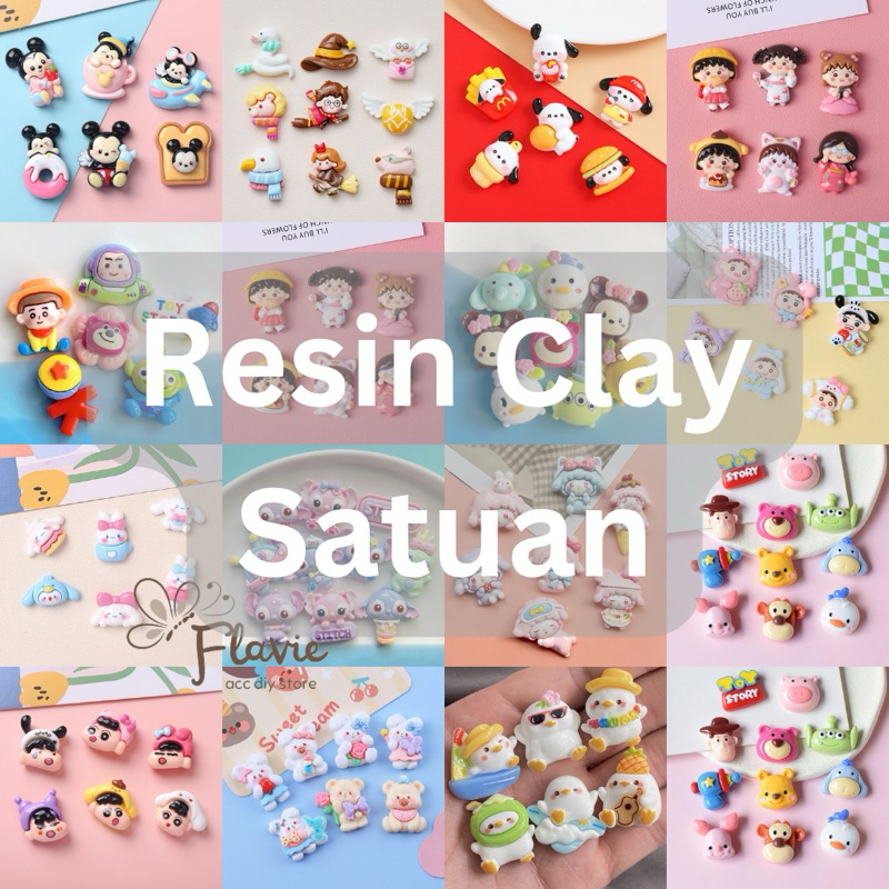 (Banyak Model) • Resin Clay Premium Glossy Satuan Ecer Flavie Pooh Lotso Sanrio Cinnamorol Toy Story