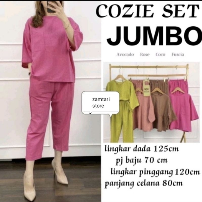 SETELAN JUMBO WANITA POLOS LINEN COZIE ONE SET JUMBO  KATUN RAMI SETELAN PIYAMA TEBAL NYAMAN SANTAI