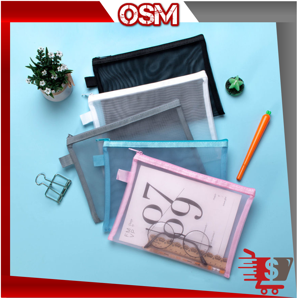 

OSM - S6245 Tempat Penyimpanan Serbaguna / Pouch Alat Sekolah Transparan / Kotak Pensil Jaring Resleting / Zipper Bag Map Jaring