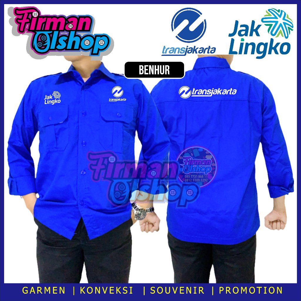 Bigsize Kemeja PDH Transjakarta Jak Lingko Seragam PDH Jak Lingko Transjakarta Biru Lengan Panjang P