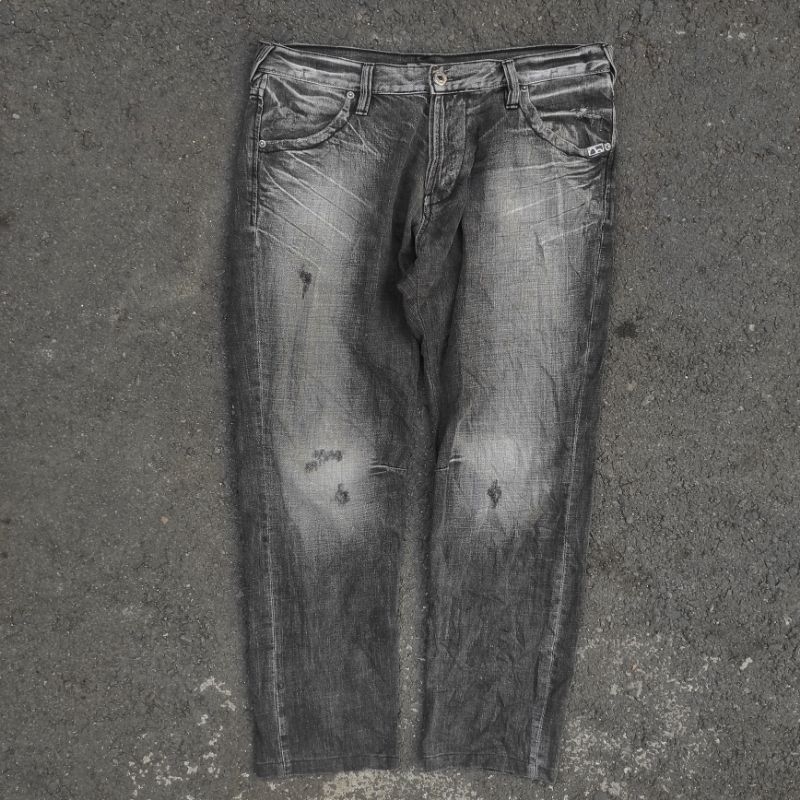 EVISU JEANS DENIM SKENA BOXY GOMBRONG STONE WASHED FADING RIPPED DISTRESSED CASUAL PANTS TROUSER LUX