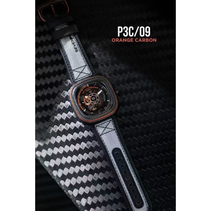 Jam Tangan Pria - Arloji Cowok Seven Friday SevenFriday P3C-09 P3C/09 Orange Carbon P-Series ORIGINA