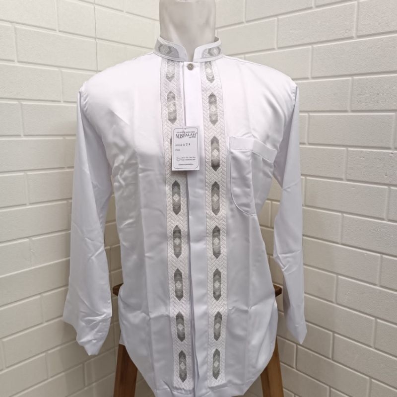 Baju Koko Busana Muslim Pria Misfalah Exclusive Kode 2024 Bahan Platinum Lengan Panjang Warna Putih 