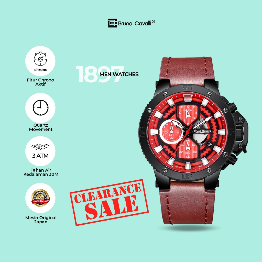 Bruno Cavalli 1897 M 3ATM Jam Tangan Pria Analog Crono Aktif Mesin Jepang Original
