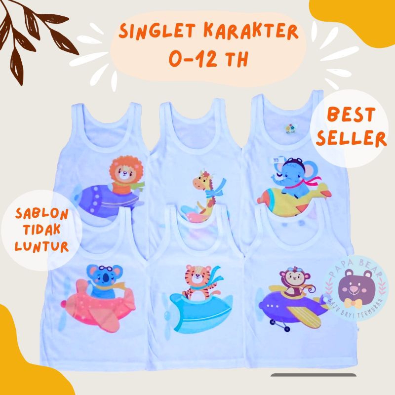 [TERMURAH] (YB) SINGLET ANAK KARAKTER LUCU / USIA 0 - 6 TAHUN / BABY BOYS / BABY GIRL / RANDOM MOTIF