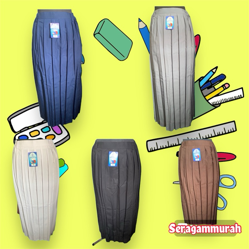 Seragam Sekolah Rok Plisir Panjang Rok Sekolah SD SMP SMA SMK Rok Rempel Abu Biru Putih Rok Hitam Os