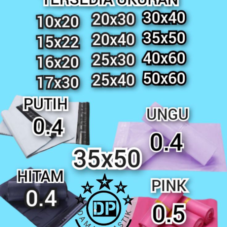 

Paket Spesial Kantong Plastik Packing HD PE 35x5CM Olshop Polymailer Hitam Putih Pink 35x5 Amplop ungu 32x45