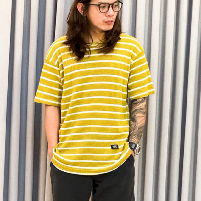 NRKY kaos distro pria lengan pendek bahan Waffle motif salur kaos belang