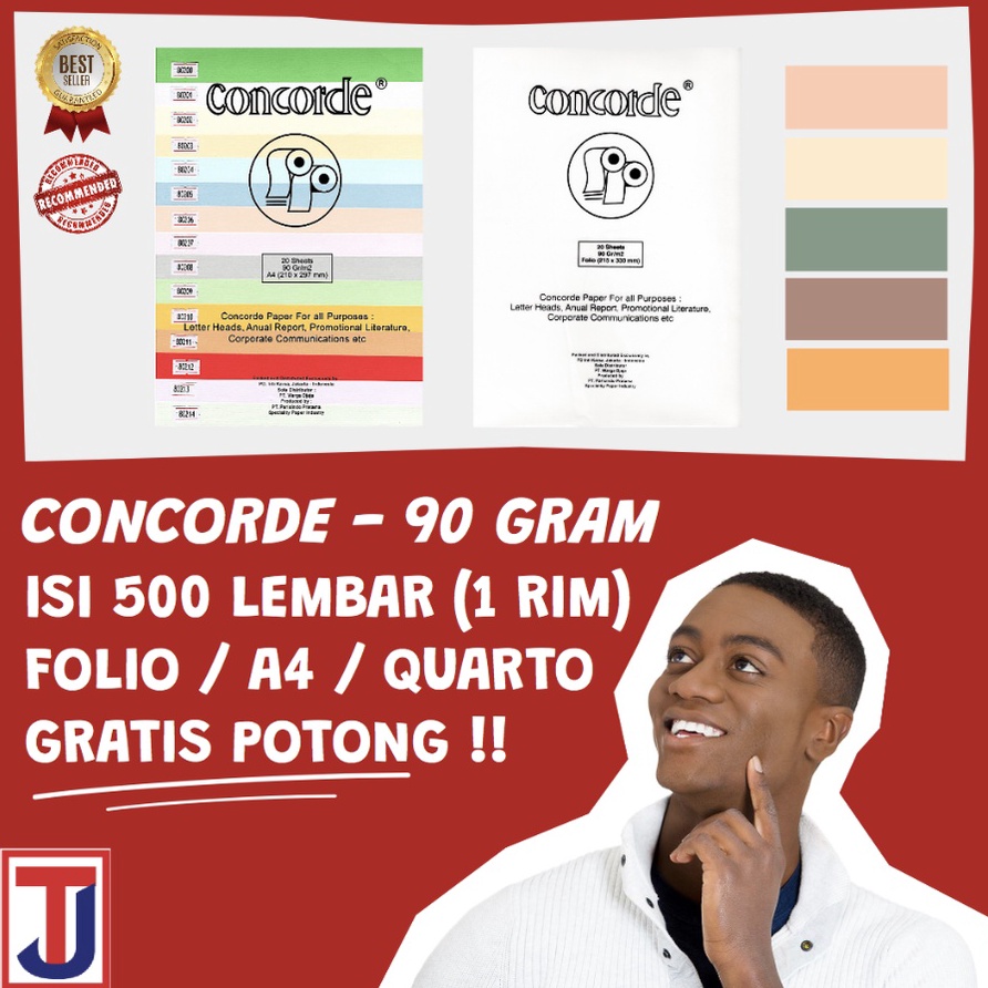 

Super Luar Biasa 5 LEMBAR1 RIM Kertas Concorde Folio F4A4Quarto 9 Gram Warna Putih Light Yellow KremCream Blue Green