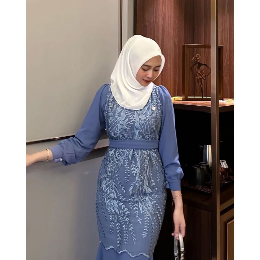 GAMIS BRUKAT RAYA DRESS BAJU KONDANGAN WANITA KEKINIAN GAMIS BURGUNDY GAMIS LD120 GAMIS BROKAT PUTIH