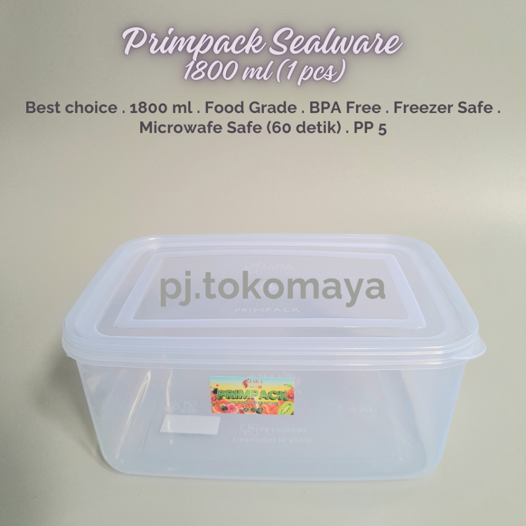 1 Primpack 1800ml Wadah Penyimpanan Makanan Kulkas BPA Free Bahan Kuat Bening Serba Guna Sealware Fo