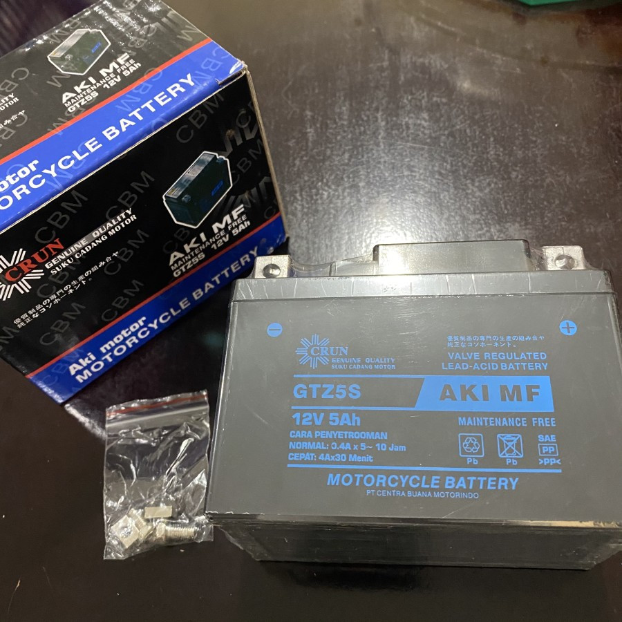 Crun GTZ5S Aki MF Kering Motor 12V 5Ah Accu Supra X 125 Kharisma Vario