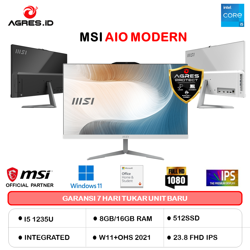 MSI AIO MODERN I5 1235 8GB 512GB W11PRO+OHS 23.8FHD IPS BLK -AM242.1412