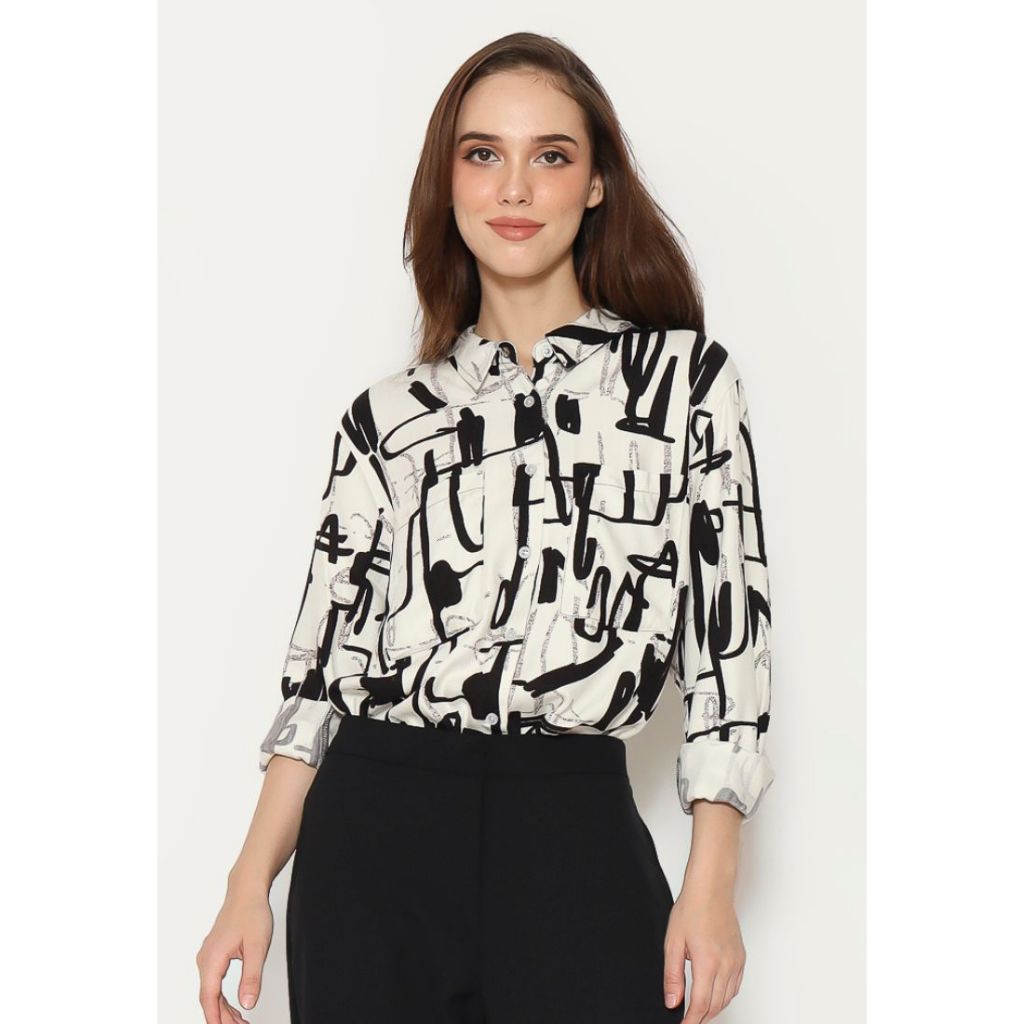 Urban Exchange Cherry Oversize Shirt Printed - Kemeja Oversize Wanita Printed