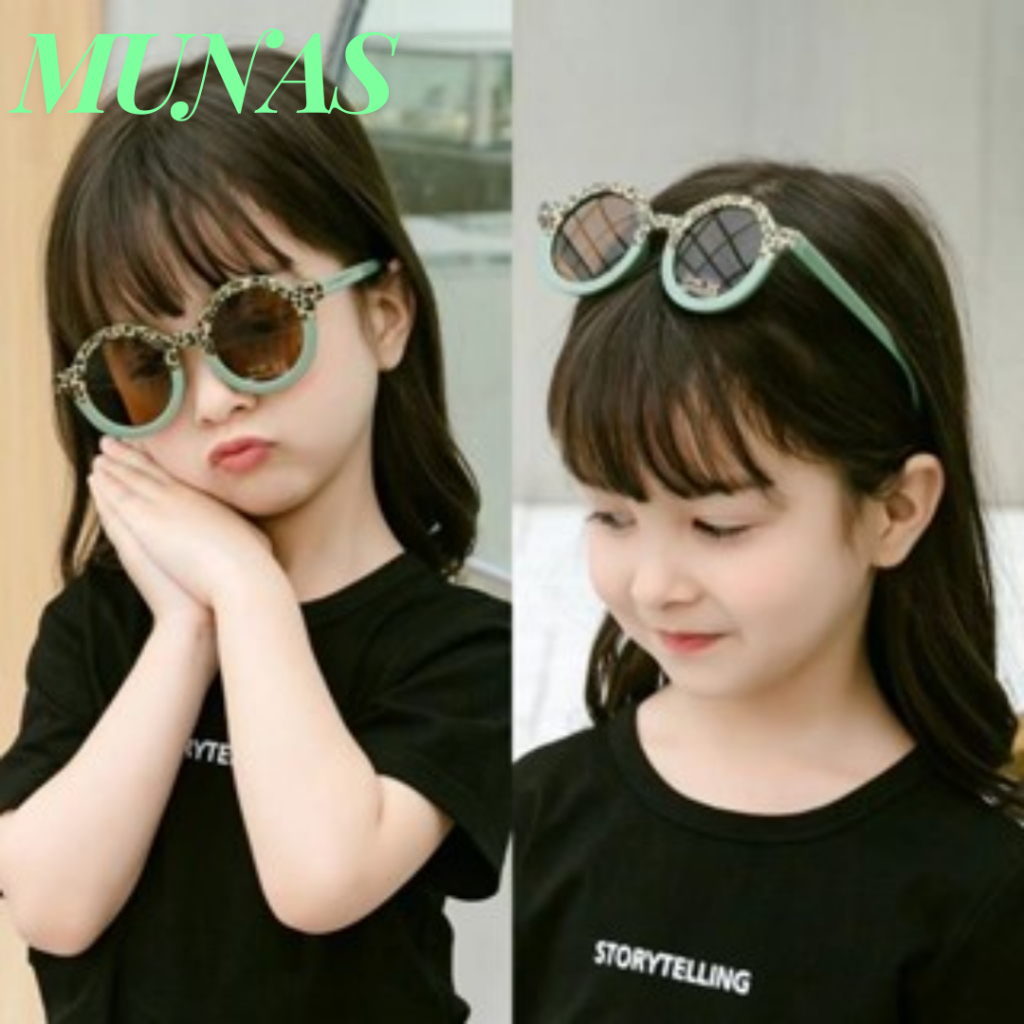 MUNAS Kacamata Anak Perempuan Bulat Leopard Korea Fashion Lucu 6683 Kaca Mata Laki Laki Hitam Gradas