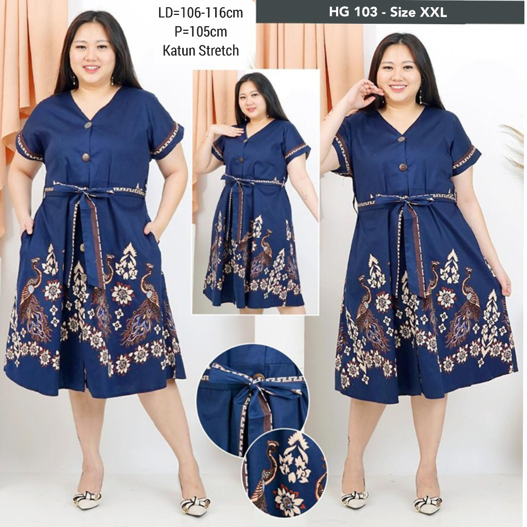 BIGSIZE DRESS BATIK MAYANG JUMBO XXL 566 103 TERUSAN KERJA KANTOR WANITA FASHION MURAH
