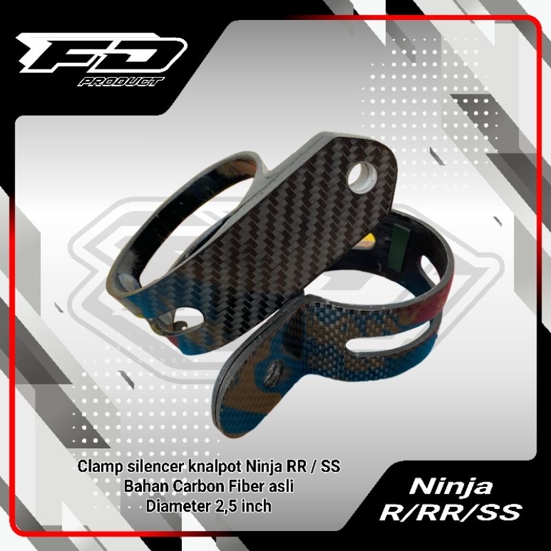 FD PRODUCT - Clamp Klem Gantungan Silencer knalpot Ninja RR SS  Carbon Fiber Asli FD PRODUCT