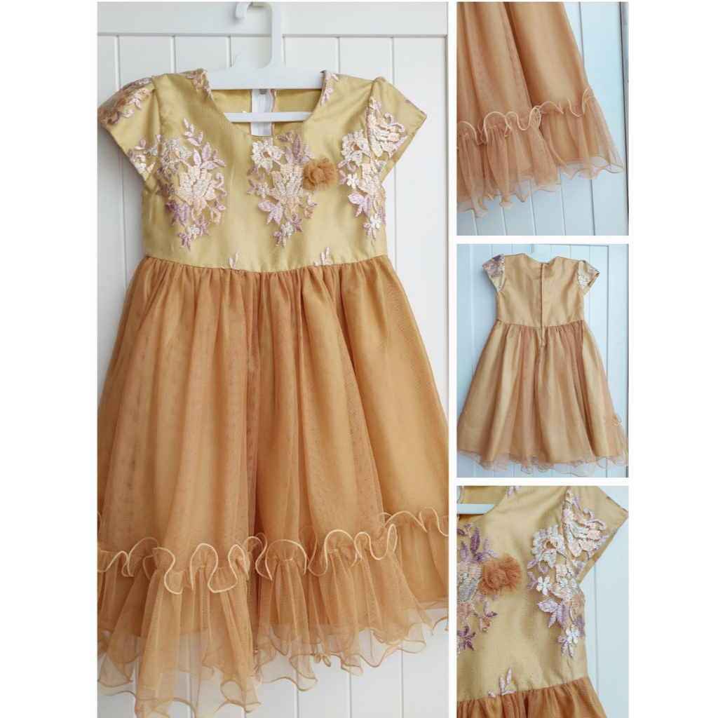 dress pesta gaun party anak gold mewah