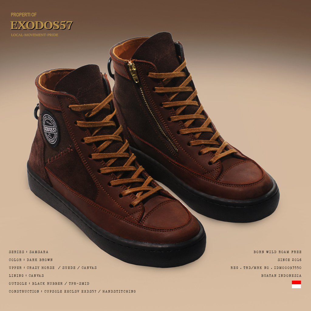 Sepatu Sneakers Kulit Pria Exodos57 - Samsara Dark Brown