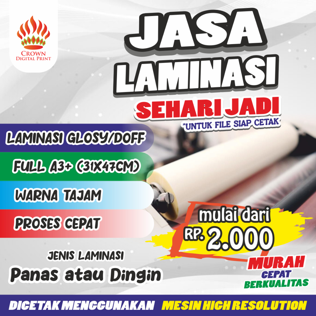 

Laminasi / Laminating A3+ | Doff / Glossy DINGIN DAN PANAS