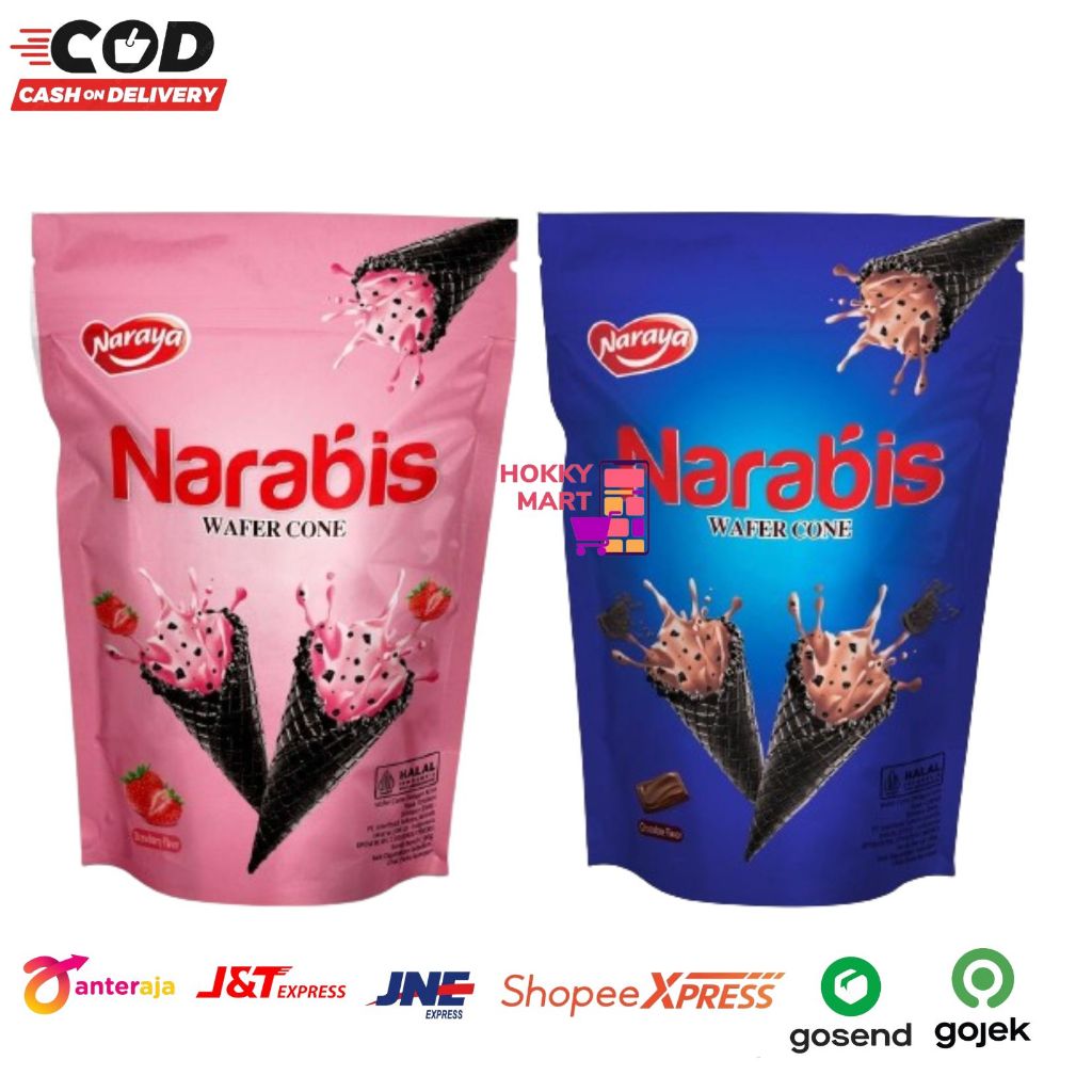 

[ HOKKY ] Naraya Narabis Wafer Cone 80gr Halal Cream Strobery Coklat Chocolate Snack Wafer Dengan Krim Coklat Dan Strobery