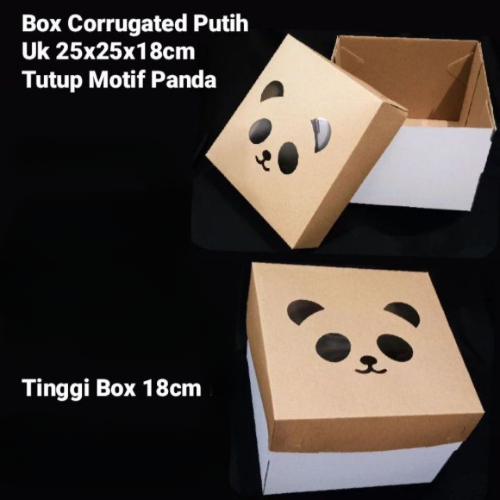 

( 3 pcs ) Dus Corrugated Putih Ukuran 25x25x18cm Motif Tutup Panda Box Packaging Kemasan Kue