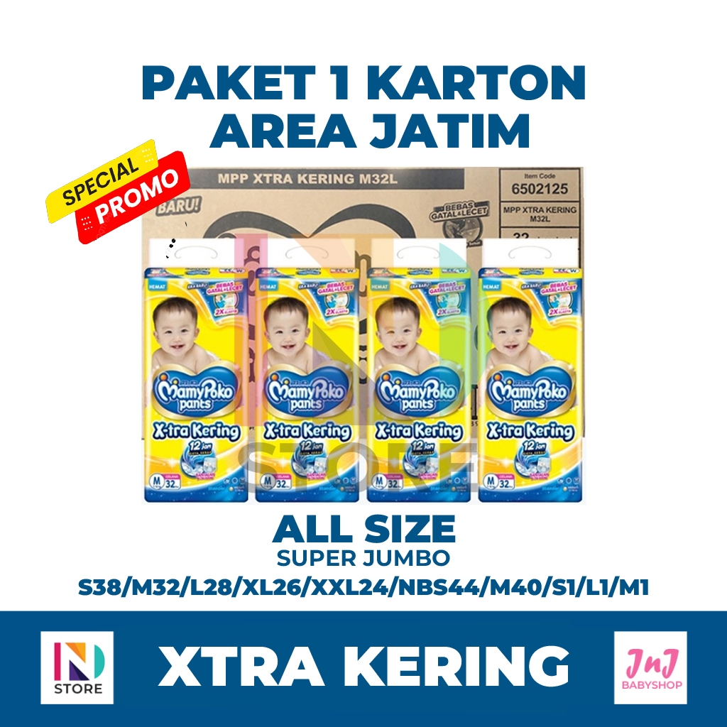 MamyPoko Pants Xtra Kering S38/M32/L28/XL26/XXL24/NBS44/M40/S1/M1/L1 Paket 1 Dus/Karton