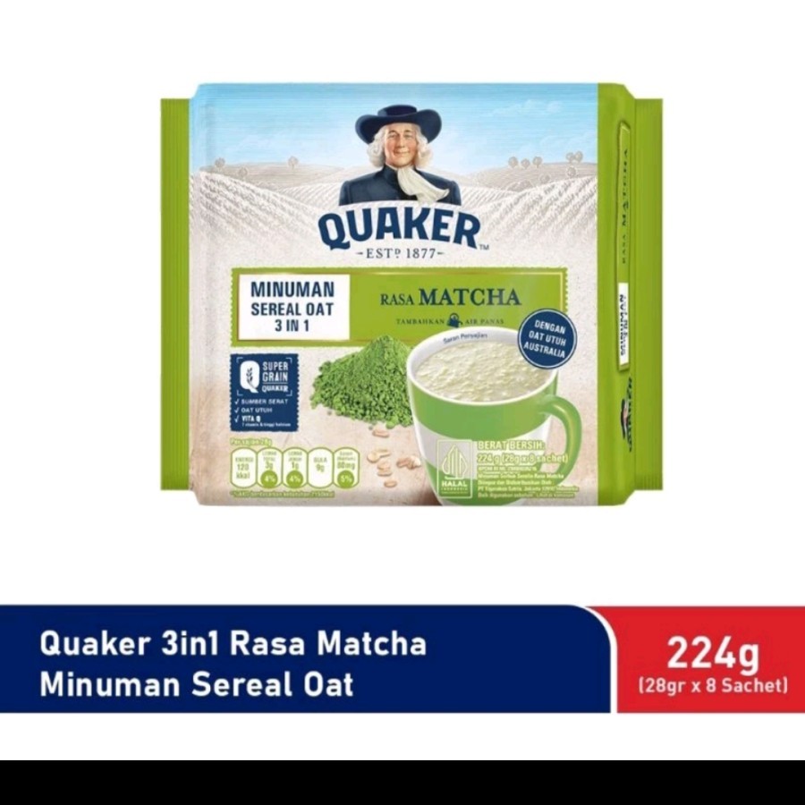 

Quaker 3in1 Matcha Polybag 224g Minuman Sereal Oats (Isi 8 sachet)