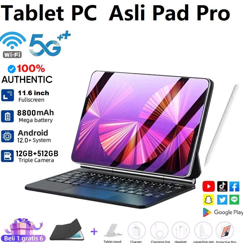 Cekout sekarang Beli 1 Gratis 6Bisa COD12GB512GB Galaxy Tablet Pad Pro 116inci Dewasa Anak Lansia Me