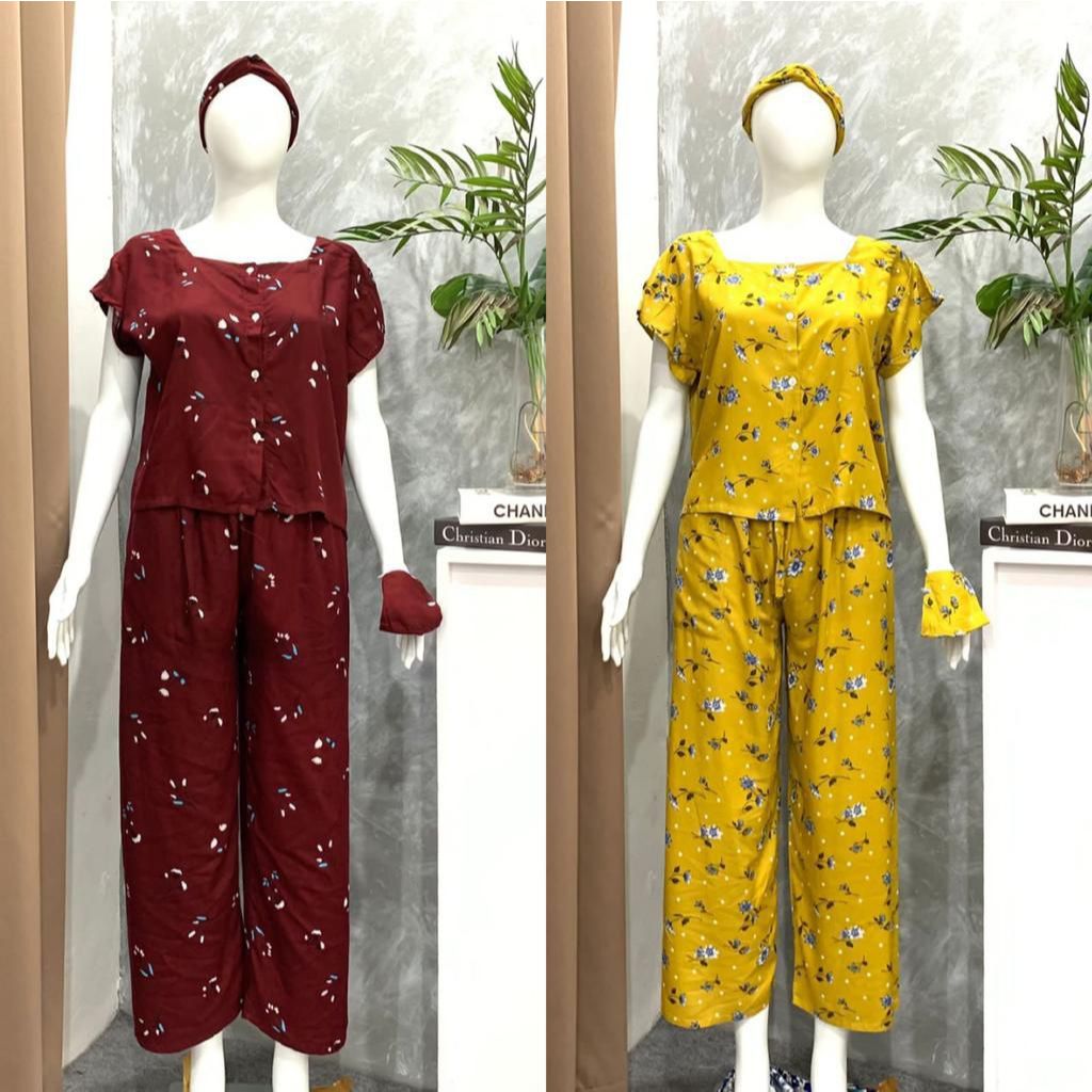 ONESET PIYAMA Crop RAYON BUSUI JUMBO FREE MASKER / Baju tidur