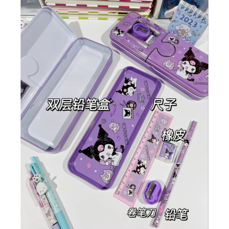 

Kotak pencil set 2 tingkat/ tempat pensil karakter lucu/pencil case kaleng