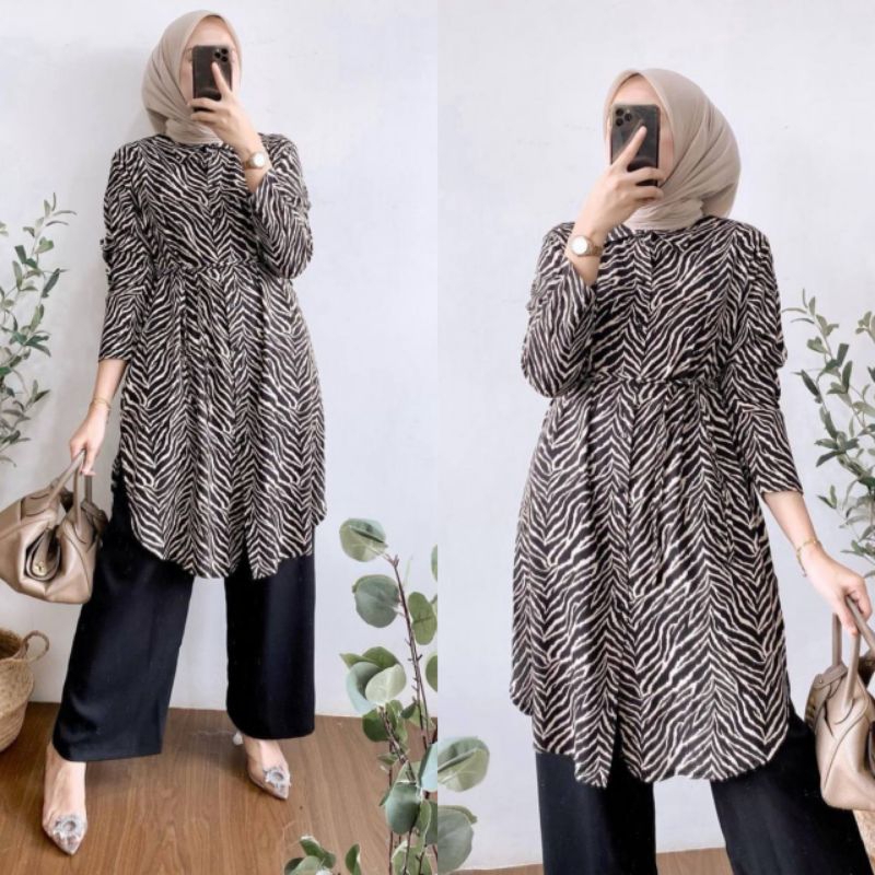 FALEYA SET LONG TUNIK | tunik rayon set celana crinkle