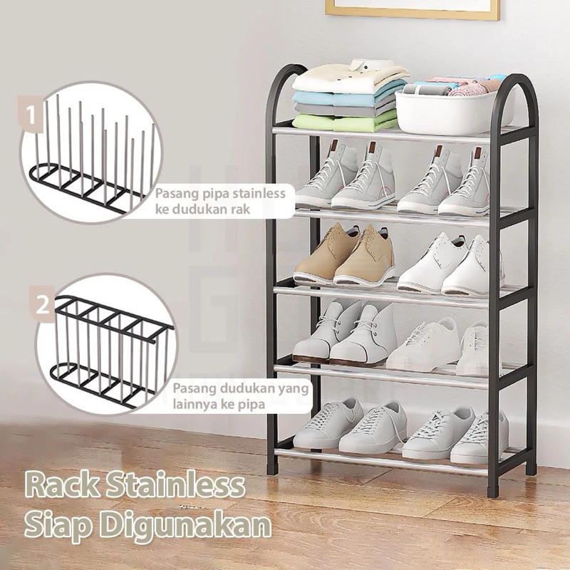 Rak Sepatu Sandal Susun 5 Stainless Tinggi Warna Random Biru Putih Hitam Pink Rack