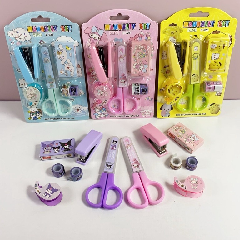 

KODE C72L Gunting Set 5in 1 Staples Set Sanrio Perlengkapan Sekolah Atau Kantor Alat Tulis Anak Hadiah Anak Kado Anak