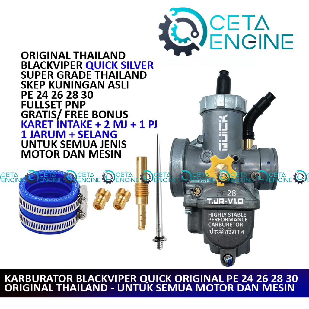 [ BISA COD ] KARBURATOR BLACKVIPER QUICK ORIGINAL SILVER PE 24 26 28 30 MJ PJ KARBU CPO PE KALBURATO