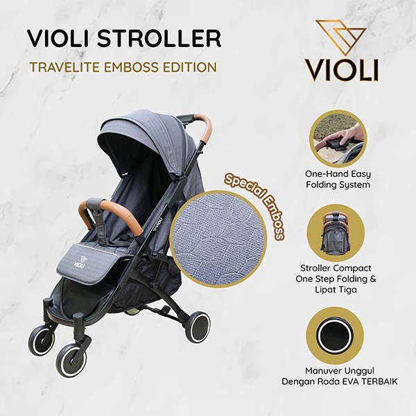 Violi Stroller Emboss Edition: Violi Travelite Emboss Gray - Stroller