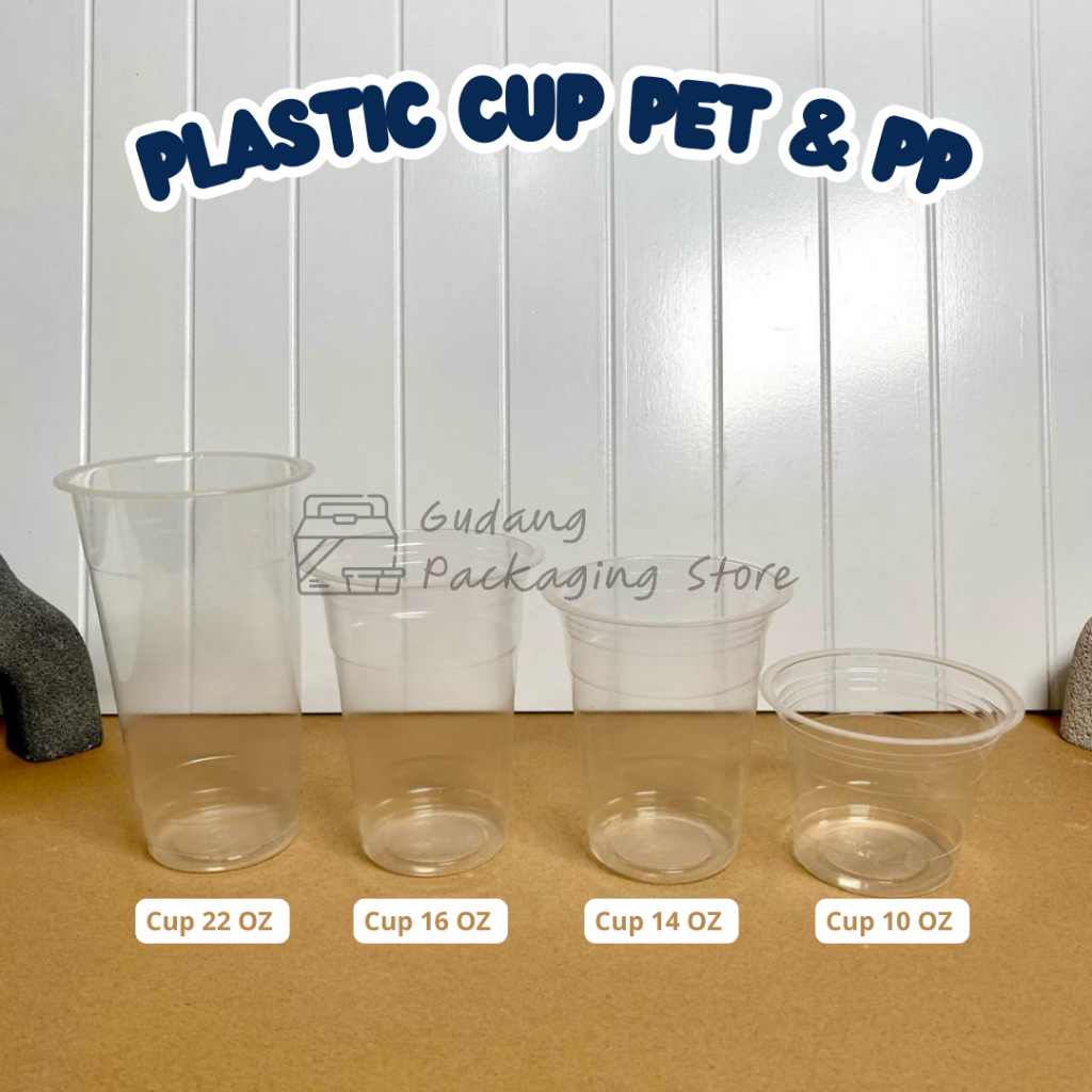 50 PCS/Plastik cup Oz 10, 14, 16, 22 oz/ gelas plastik/cup plastik/gelas plastik datar