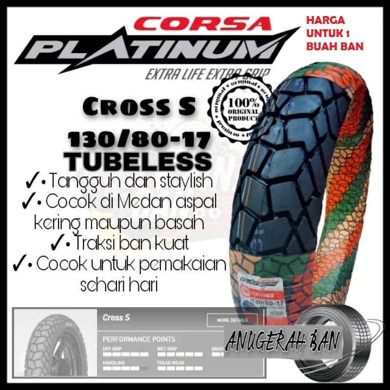 Ban Luar Corsa Platinum Cross S - 130 - 80 x 17 TUBLESS - 130 80 Ring 17TL Corsa