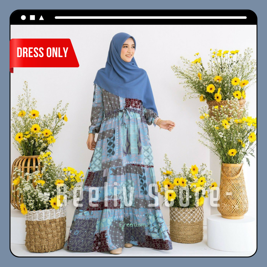 Dress Greenism Gamis Motif AZQILA by Greenism Busui Daily Dress