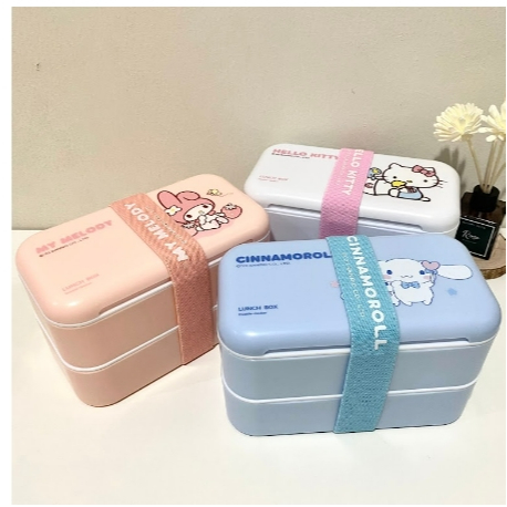 Kotak Makan Susun Lunch Box Belt Sendok Sumpit Karakter Sanrio Cinnamorol Melody Hello Kitty Unik Lu