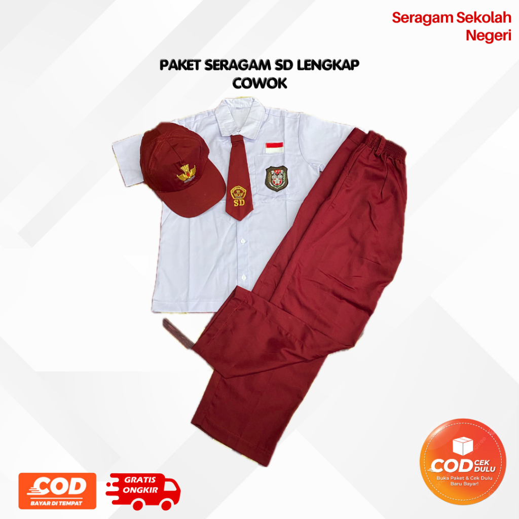 Seragam SD Cowok Lengkap | Seragam SD | Seragam SD 1 Set Komplit