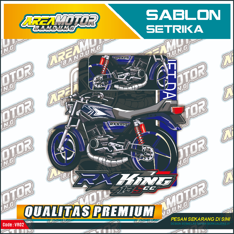

Print sablon DTF/cetak sablon DTF/sablon setrika siap press 1 sisi Tema Motor RX KING BLUE Uk A4 / A3