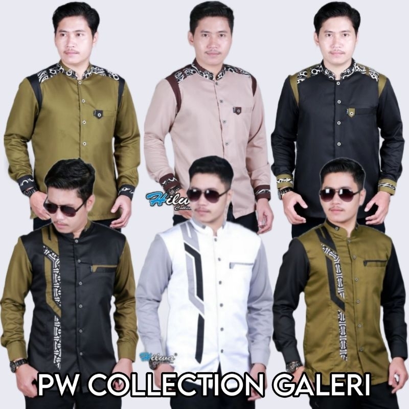 Baju Koko Pria Lengan Panjang Spesial Kombinasi Batik Hilwa Motif Tanduk Rusa Baju Koko Motif Sinerg