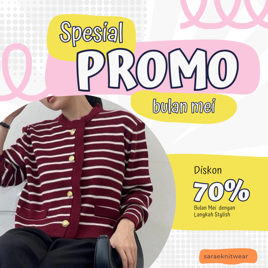 Laizza Knit Cardy Premium - Cardigan Stripe Wanita Bahan Rajut Premium Tebal - Cardigan Rajut Belang